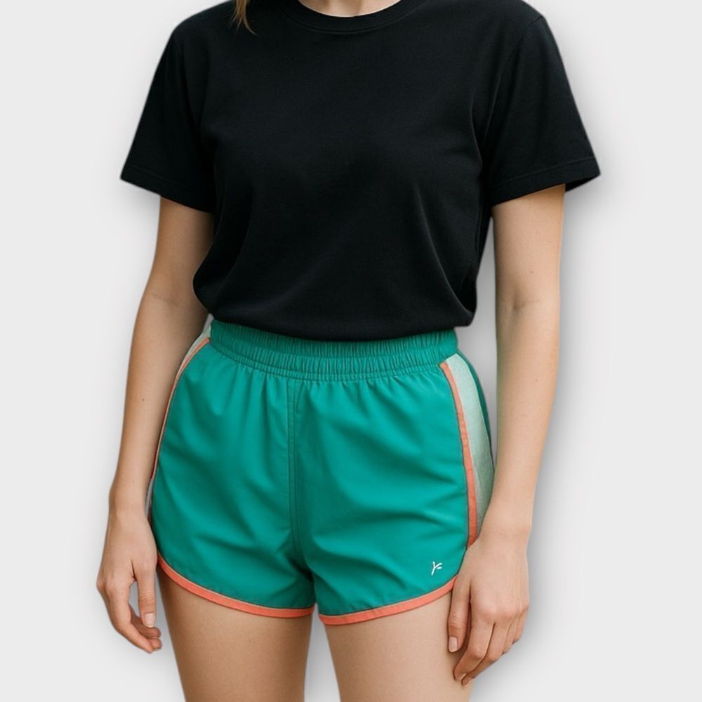 Danskin Women's Athletic Running Shorts Teal Coral Large - Picture 1 of 6